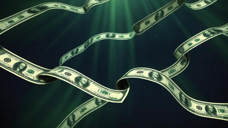 Abstract visualization of financial data flows representing APP fraud losses in UK
